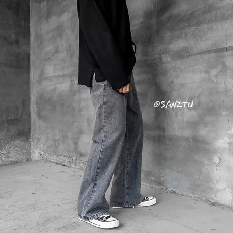 Blue/Black Baggy Jeans Men Fashion Retro Casual Wide-leg Jeans Men Streetwear Loose Hip-hop Straight Denim Pants Mens Trousers