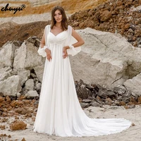 chuyu white modest long chiffon a line appliqued weeding dress 2021 new fashion backless v neck formal occasion 2021