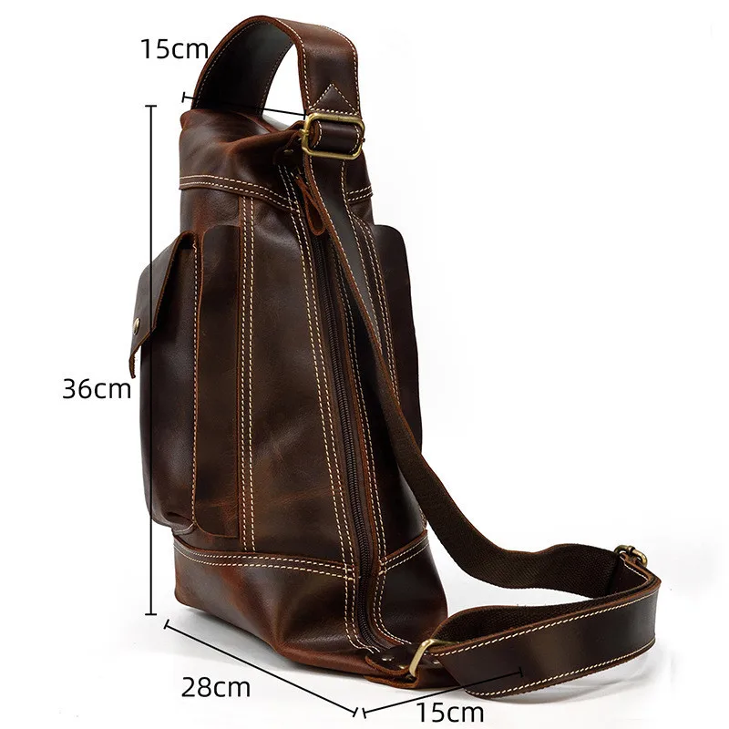 Fashion personality design natural crazy horse cowhide men's crossbody bag casual outdoor weekend genuine leather shoulder bag