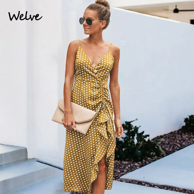 Welve/летнее платье без рукавов в горошек с принтом волнистым майка вечерние платья