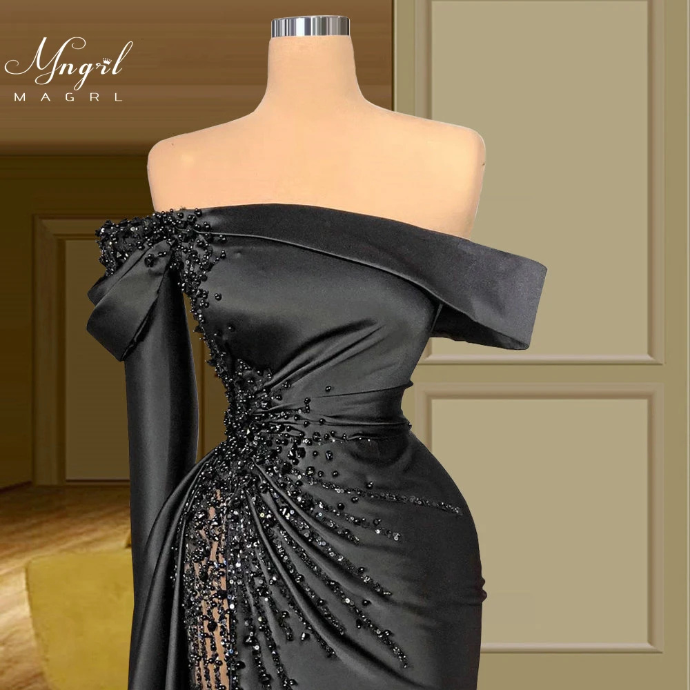 

MNGRL Luxury Evening Dress One-shoulder Long Sleeves Hand-applied Diamonds Glittering 2021 New Evening Dress Party Dress