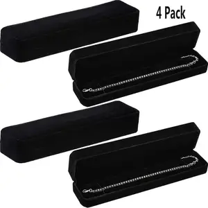 4 упаковки Бархатный браслет ожерелье чехол часы подвеска цепь Подарочная коробка для помолвки Рождество День Благодарения подарки на день рождения-черный