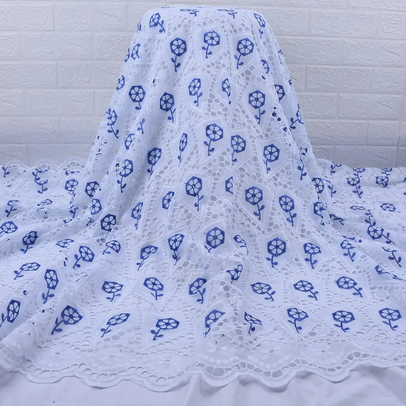 Zhenguiru Королевский синий африканский Чистый хлопок кружевная ткань высокое