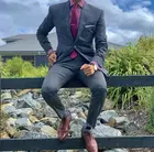 Серый для мужчин, комплект из 2 предметов, пиджак штаны, деловая, для офиса, костюм для жениха на свадьбу, Tuexdo, Slim Fit костюм с одной пуговицей повседневный деловой мужской костюм для выпускного вечера,