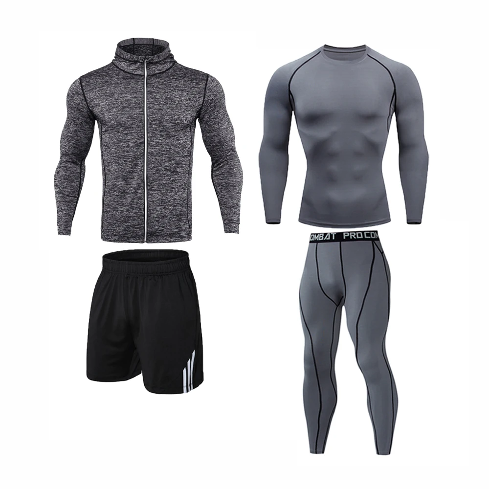 4-piece suit Комплект из 4 предметов, мужская спортивная одежда, Компрессионные спортивные костюмы, быстросохнущие комплекты одежды для бега, спортивный костюм для бега, тренировок, тренажерного зала, фитнеса, спортивный костюм - Цвет: 4-piece suit