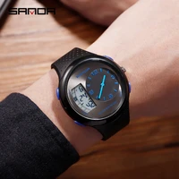 sanda sports military led mens watches waterproof double display digital quartz wristwatch for male clock black blue relogio