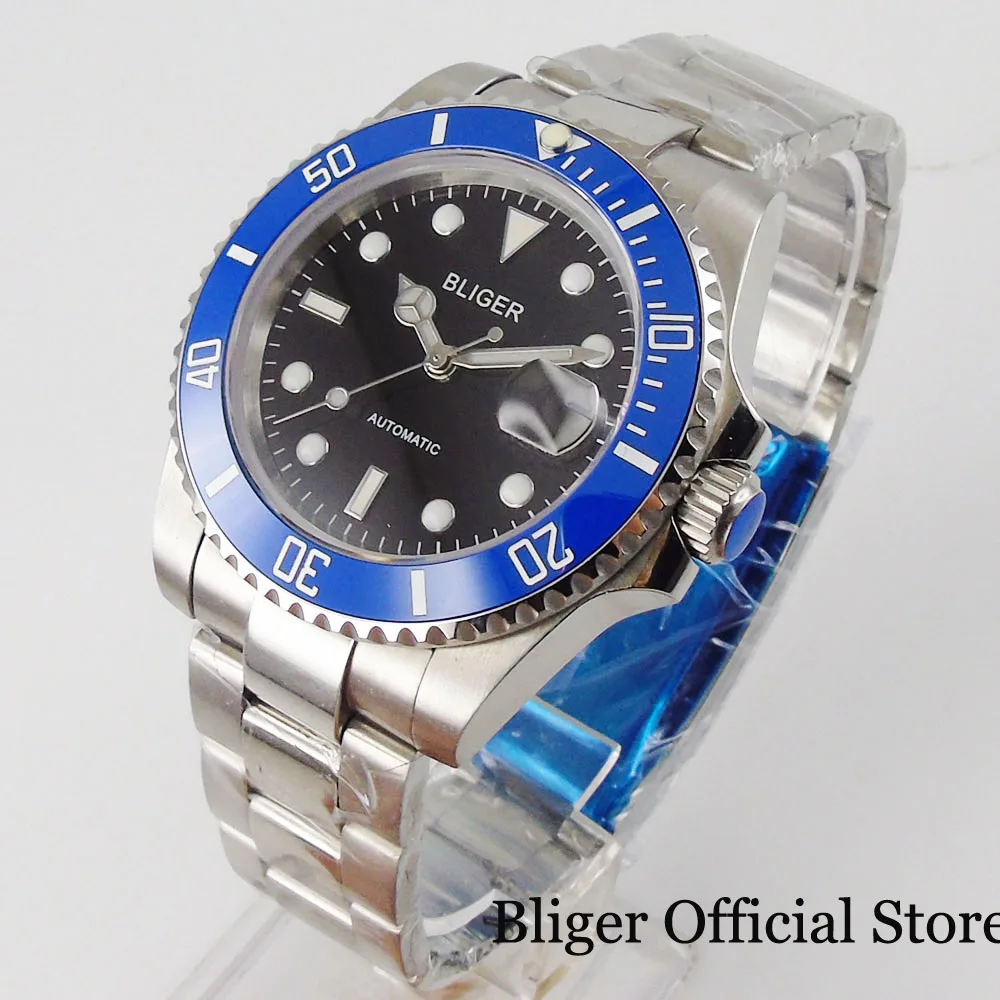 

BLIGER SUB 24 Jewels NH35A PT5000 Movement Middle Polished Oyster Strap Blue Insert Sapphire Glass Screw Crown Glid Lock Buckle