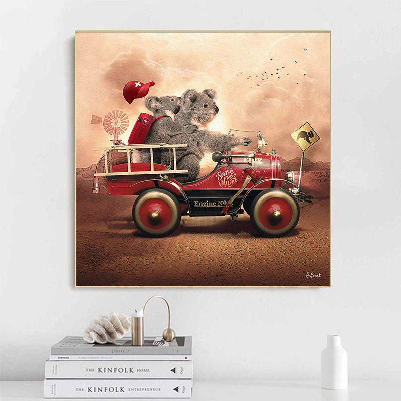 

Nordic Cartoon Koala Driving To Adventure Canvas Painting Posters and Prints Wall Art Picture Nursery for Kids Room Home Decor