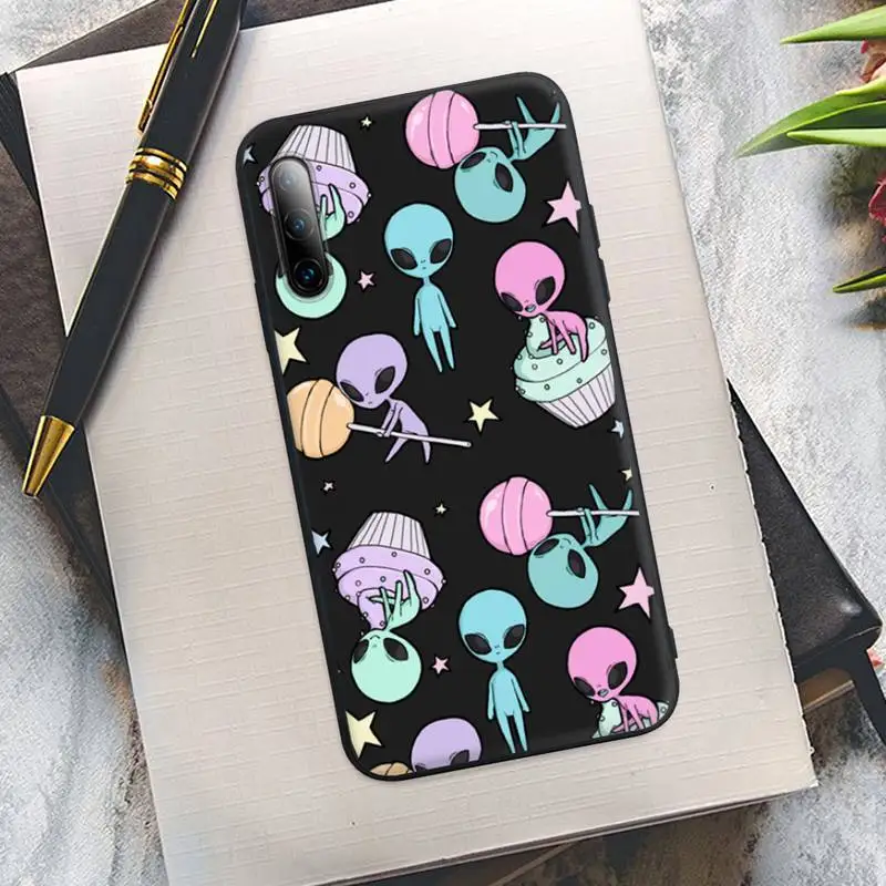 

Cartoon Alien Black Matte Mobile Phone Cover Case For Huawei P9 P10 P20 P30 P40 Lite Pro P Smart 2019 2020