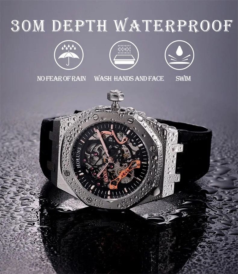 HOLUNS Automatic Mechanical Watches Full Stainless Steel Hollow Skeleton Wristwatch Waterproof Sapphire Watch Gifts For Men