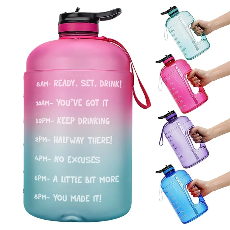 

Новый 3.78L 128oz галлонов бутылка для воды с трубочкой, прозрачные Пластик Спортивные бутылки для воды Тренажерный зал инструмент твердого анг...