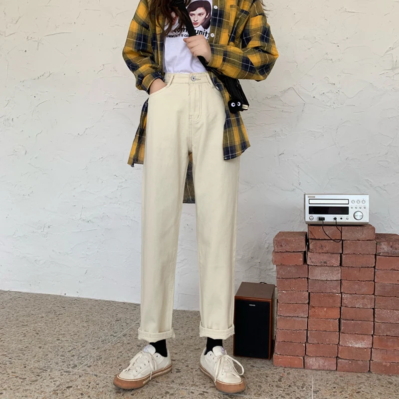 Прямые женские джинсы новинка осени 2019 корейские в стиле харадзюку однотонные