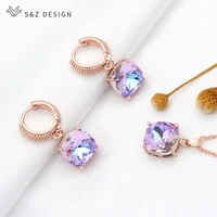 sz design new fashion temperament colorful square crystal dangle earrings jewelry sets for women wedding pendant necklace gift