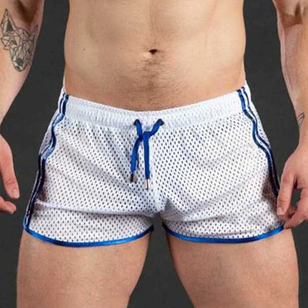 

Summer Men Mesh Shorts Fitness Bodybuilding Short Pants Mens Hollow Breathable Quick Dry Sportswear Joggers Beach Swim Trunk A30