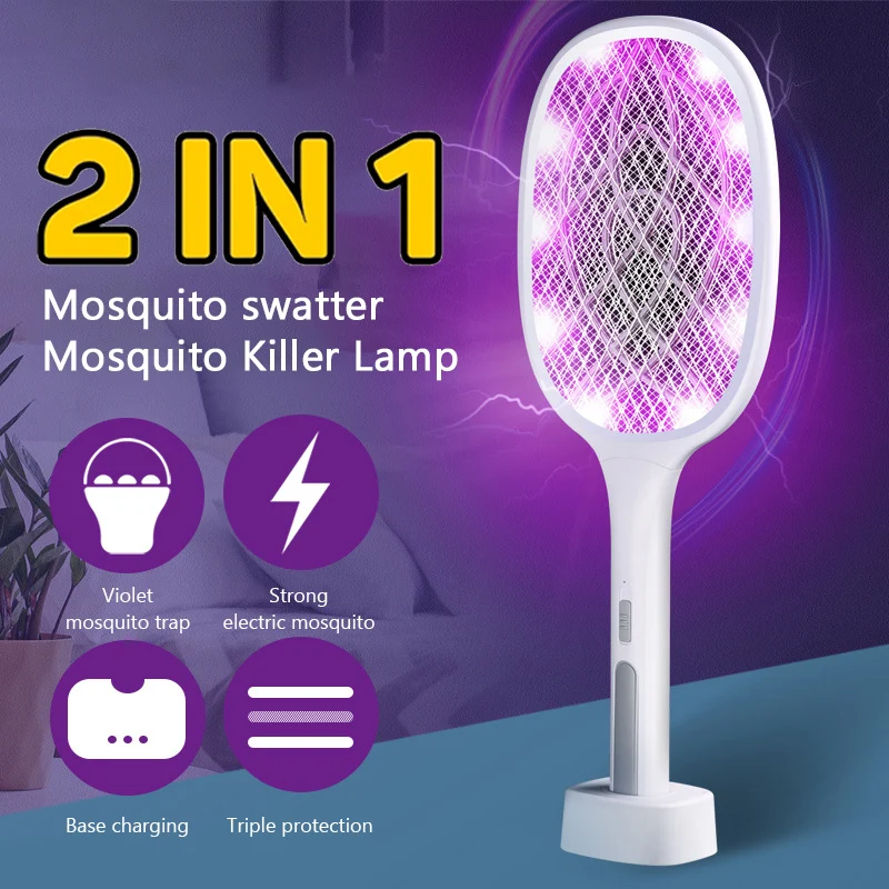 

Dual Purpose Electric USB Base Rechargeable Lithium Battery Household 2 in 1 Electric Shock Shot Mosquito Swatter Mosquito Trap