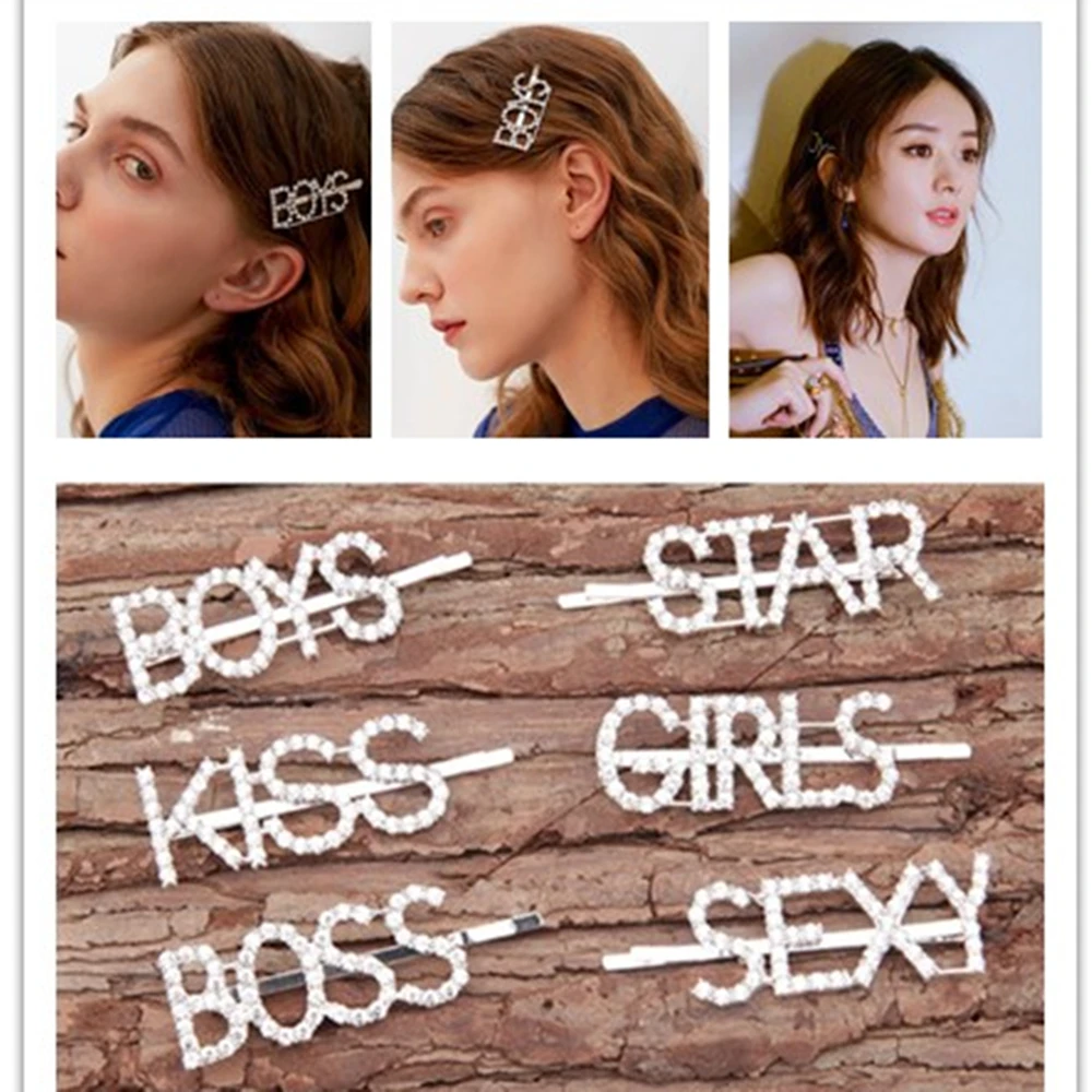 Модная блестящая заколка для волос с надписью и кристаллами инструмент укладки