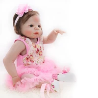 20 inch 50cm reborn baby doll soft silicone body cute girl pink dress blue eyes bebe toy rebirth dolls childrens gifts toys