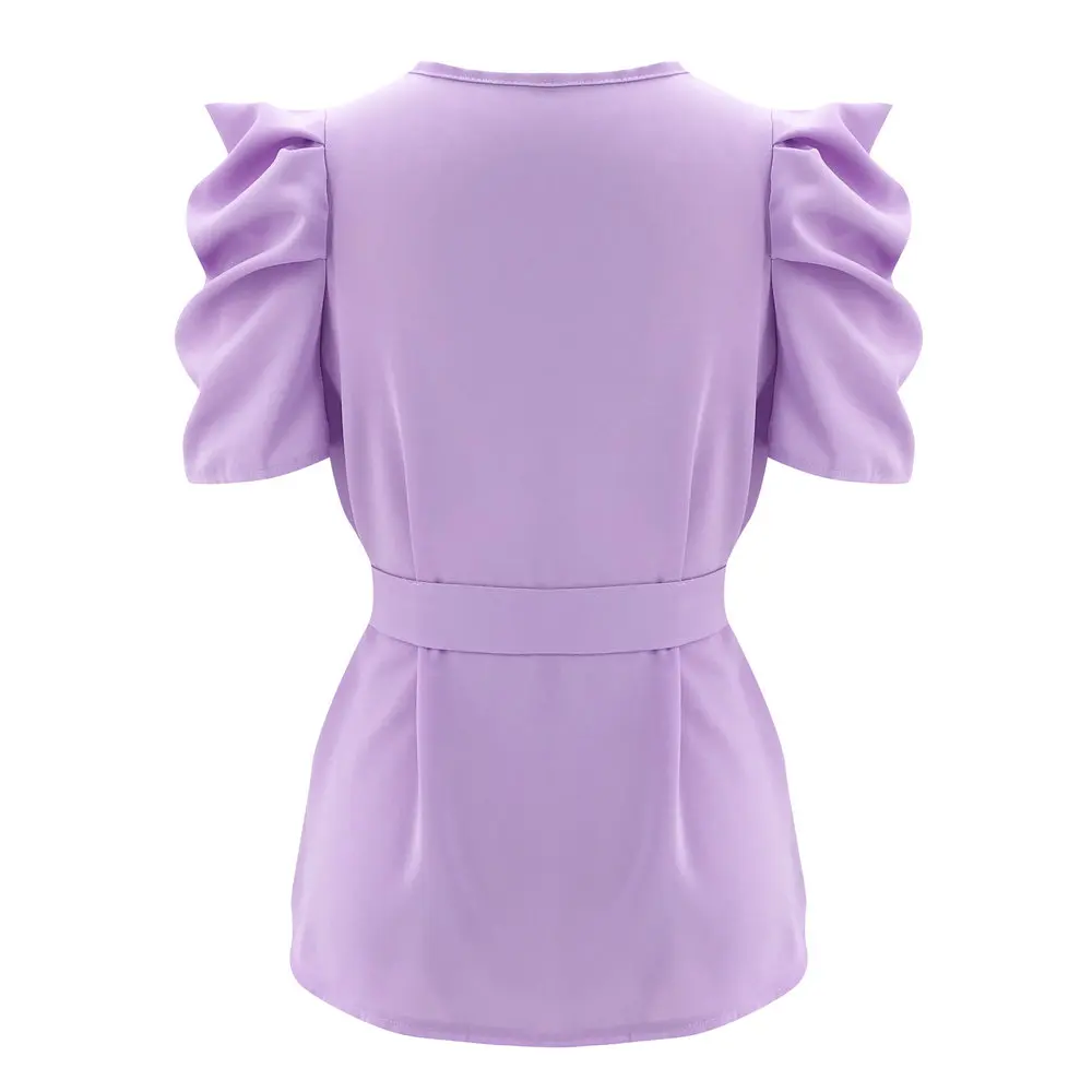 

Kimuise O Neck Pleated Puff Sleeve Women T-shirts Casual Elegant Casual Tee Tops