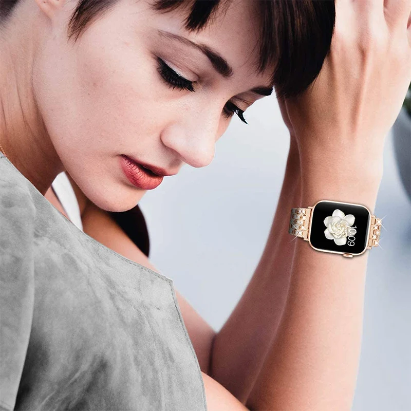 Ремешок металлический для Apple Watch Band 7 6 Se 5 4 3 браслет из нержавеющей стали со