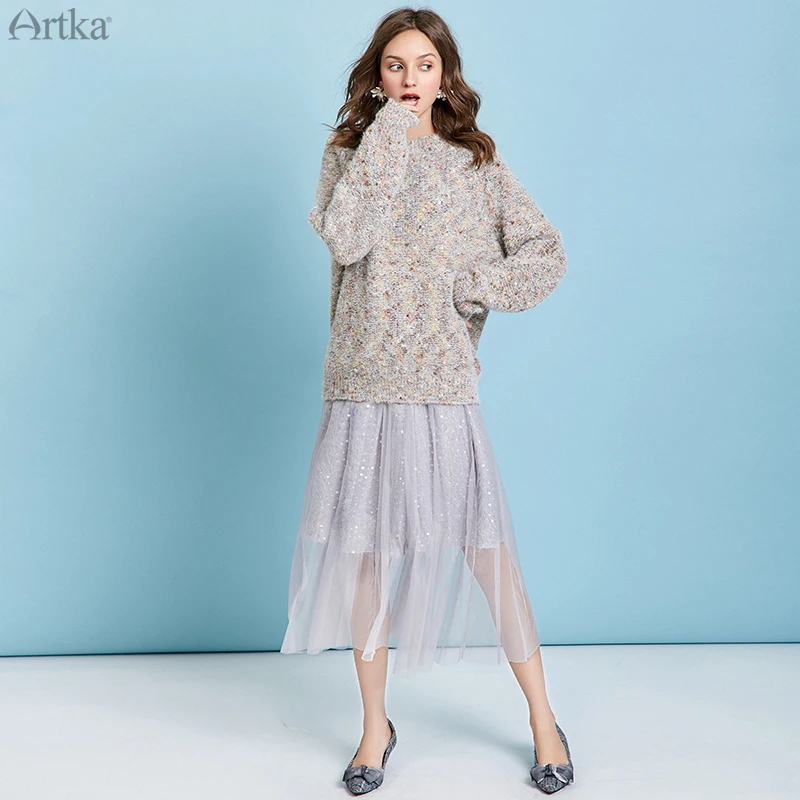 ARTKA 2019 Autumn Winter New Women Sweater Fashion Colorful Knitted Sweaters Thicken Warm Loose O-Neck Pullover YB11393Q | Женская