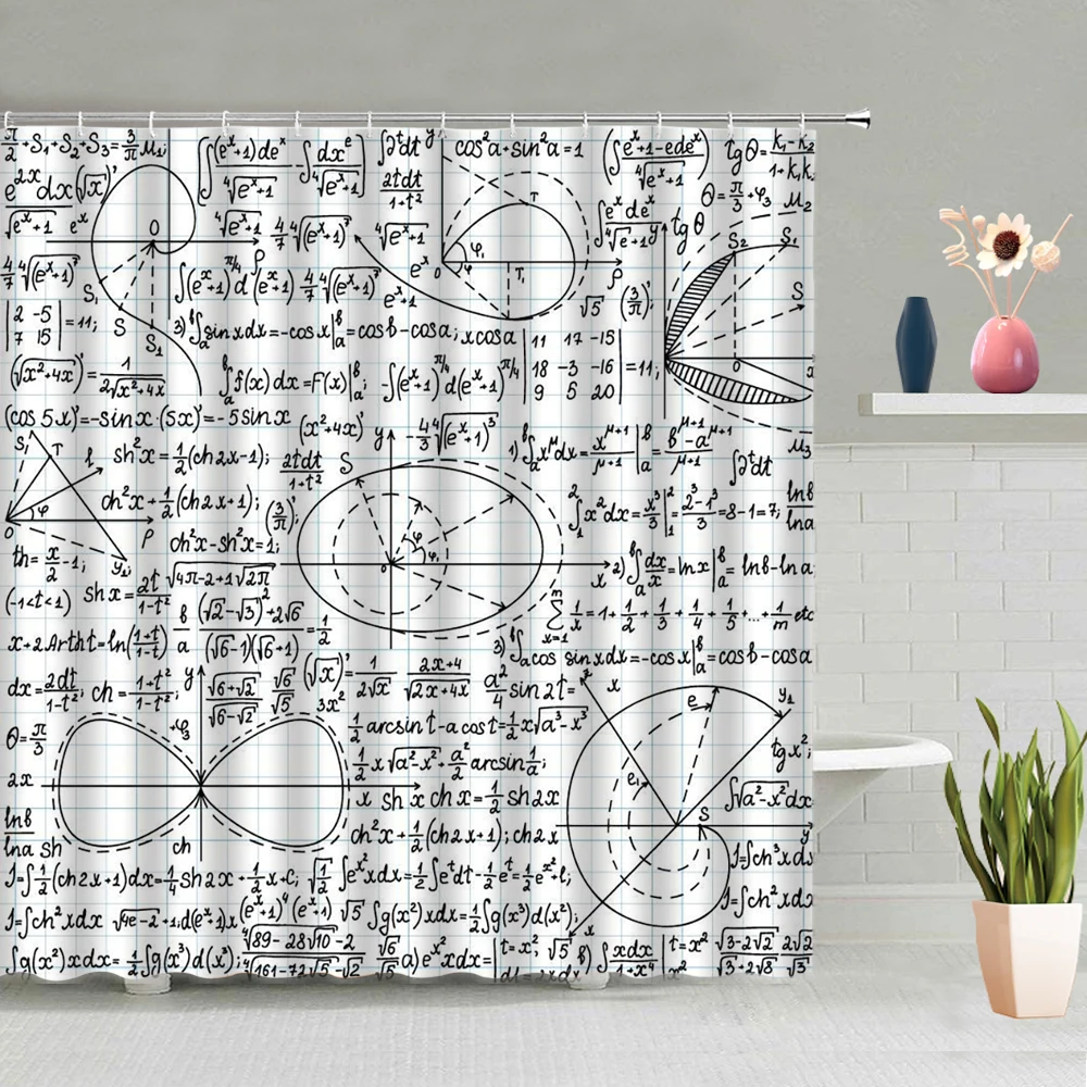 

Math Equation Shower Curtain Study Physics Formula Pattern Printed Curtains Bathroom Decor Bathtub Screen Waterproof Fabric Hook