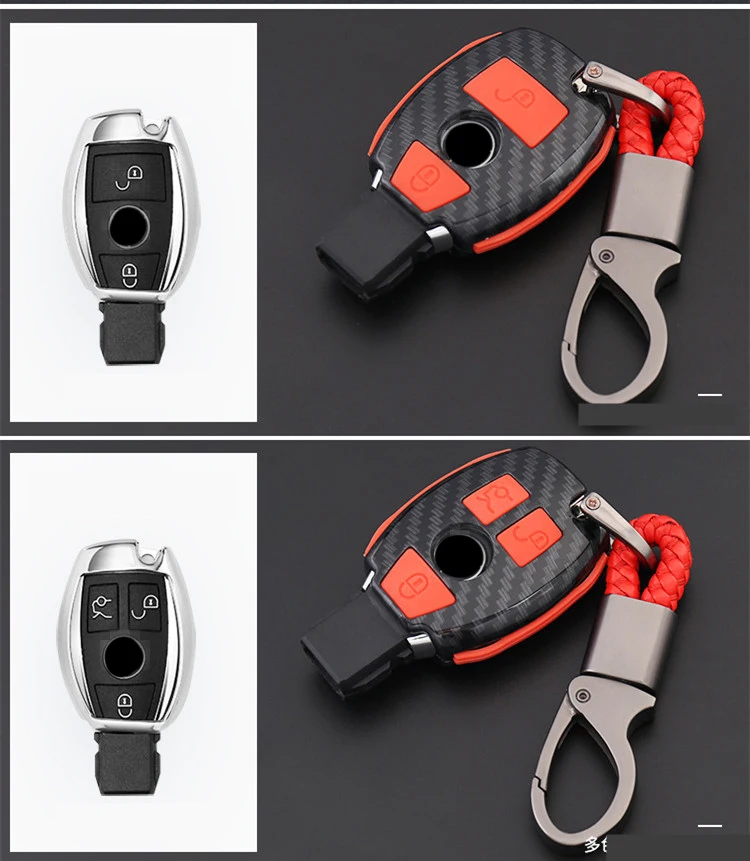 Углеродное волокно силиконовый чехол для ключей защиты оболочки держатель Mercedes