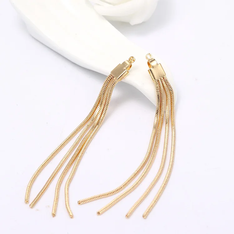 

4PCS 6.5CM DIY Earring Accessories Copper Plated 14k Gold Inlaid Zircon Long Tassel Charm for Make Earrings Jewelry