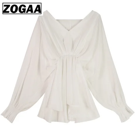 Весенняя модная женская рубашка с глубоким v-образным вырезом и рукавами летучая