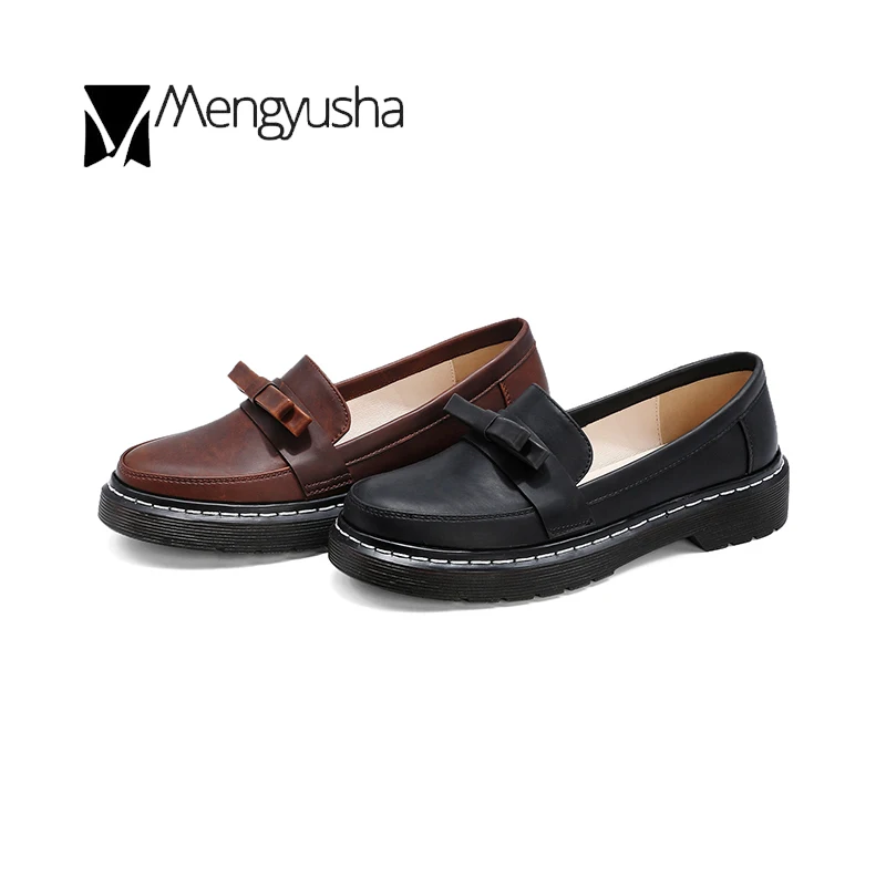 Туфли-оксфорды женские в стиле ретро с круглым носком без застежки Мокасины