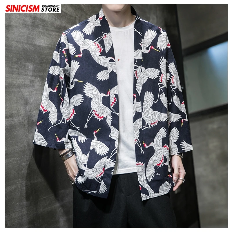 

Sincism Store Printed Loose Kimono Summer Men Jackets 2020 Chinese Style Sun Protection Clothing Man Open Stitch Jackets Tops