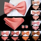 Мужские свадебные дизайнерские коралловые розовые персиковые бабочка Карманный платок Набор Запонок мужской 100% шелковый галстук оранжевый галстук-бабочка