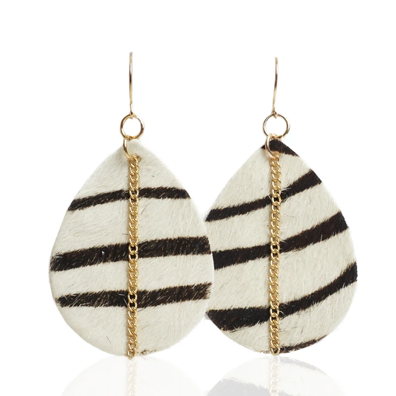 M & G Новые леопардовые серьги с каплями воды для женщин Висячие кожаные перьями