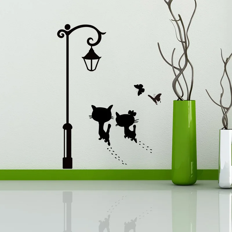 Новые милые парные настенные наклейки с котом уличный светильник декоративные