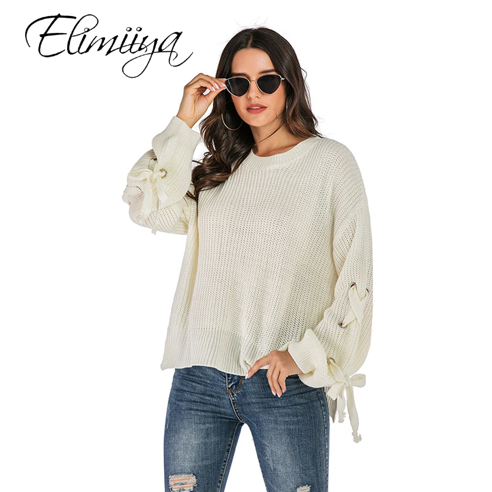 

Elimiiya Elegant Women Sweater Oversized Knitted Basic Pullovers O Neck Loose Soft Female Knitwear Jumper