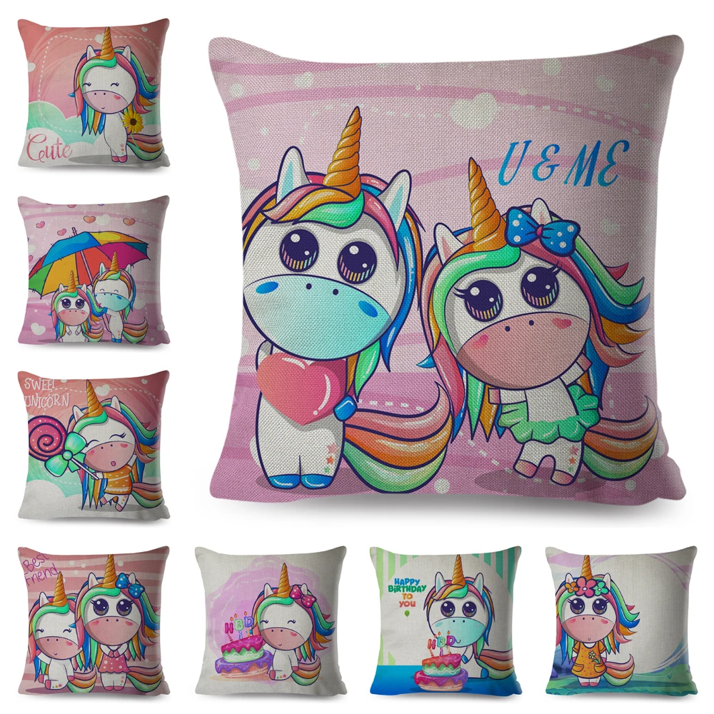 

Cute Cartoon Unicorn Cushion Cover Decor Pet Animal Pillows Case Polyester Pillowcase for Home Children Room Sofa 45x45cm