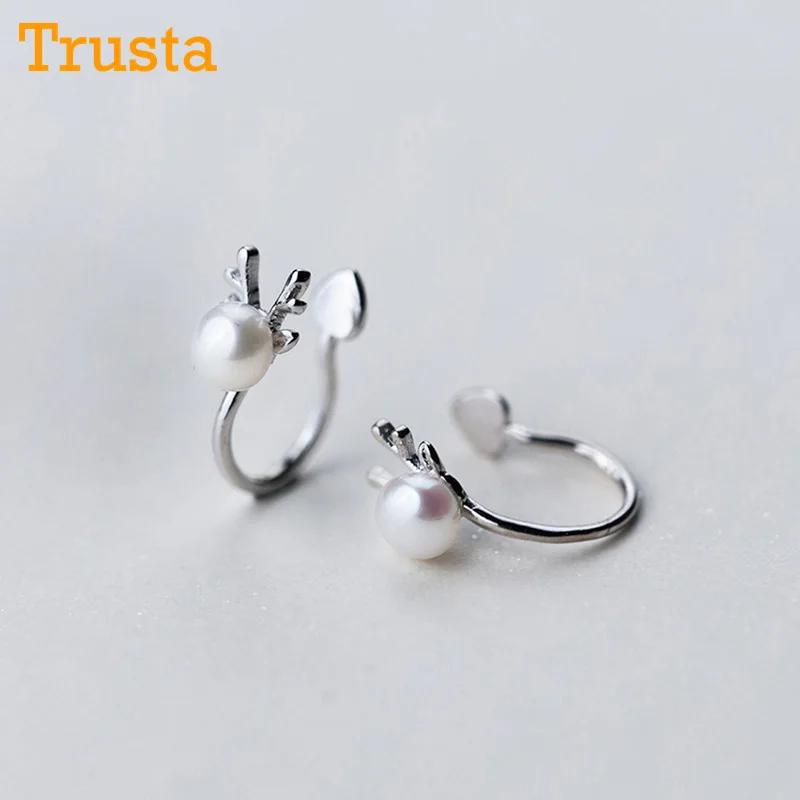 Trusta,, 925 пробы, Серебряный олень, Cz, серьги-манжеты, клипсы для женщин, девушек, без серьги в стиле пирсинга, ювелирное изделие DS535