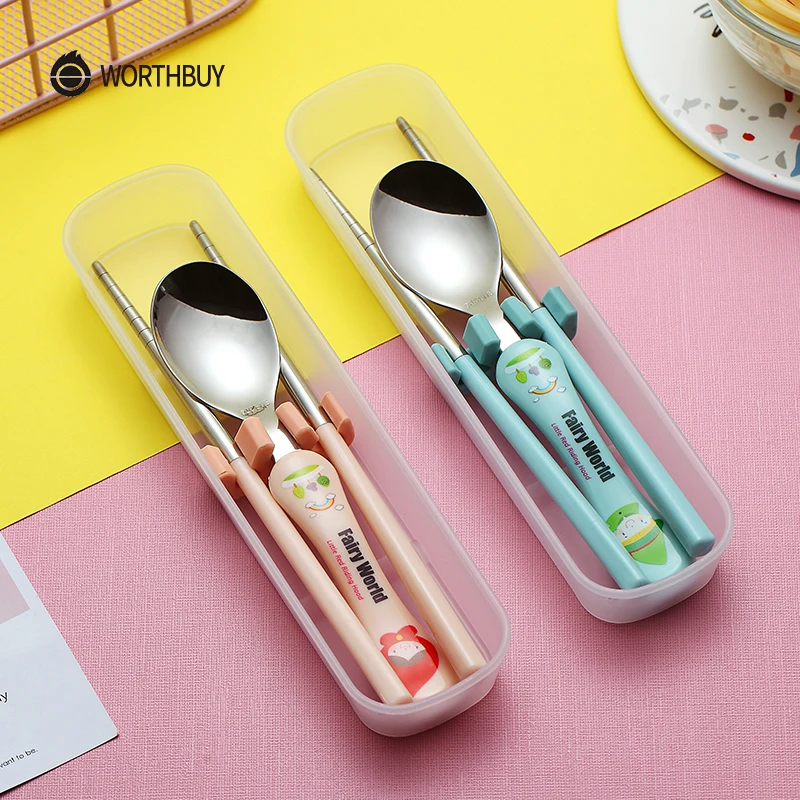 WORTHBUY мультяшная детская посуда портативные дорожные столовые приборы из