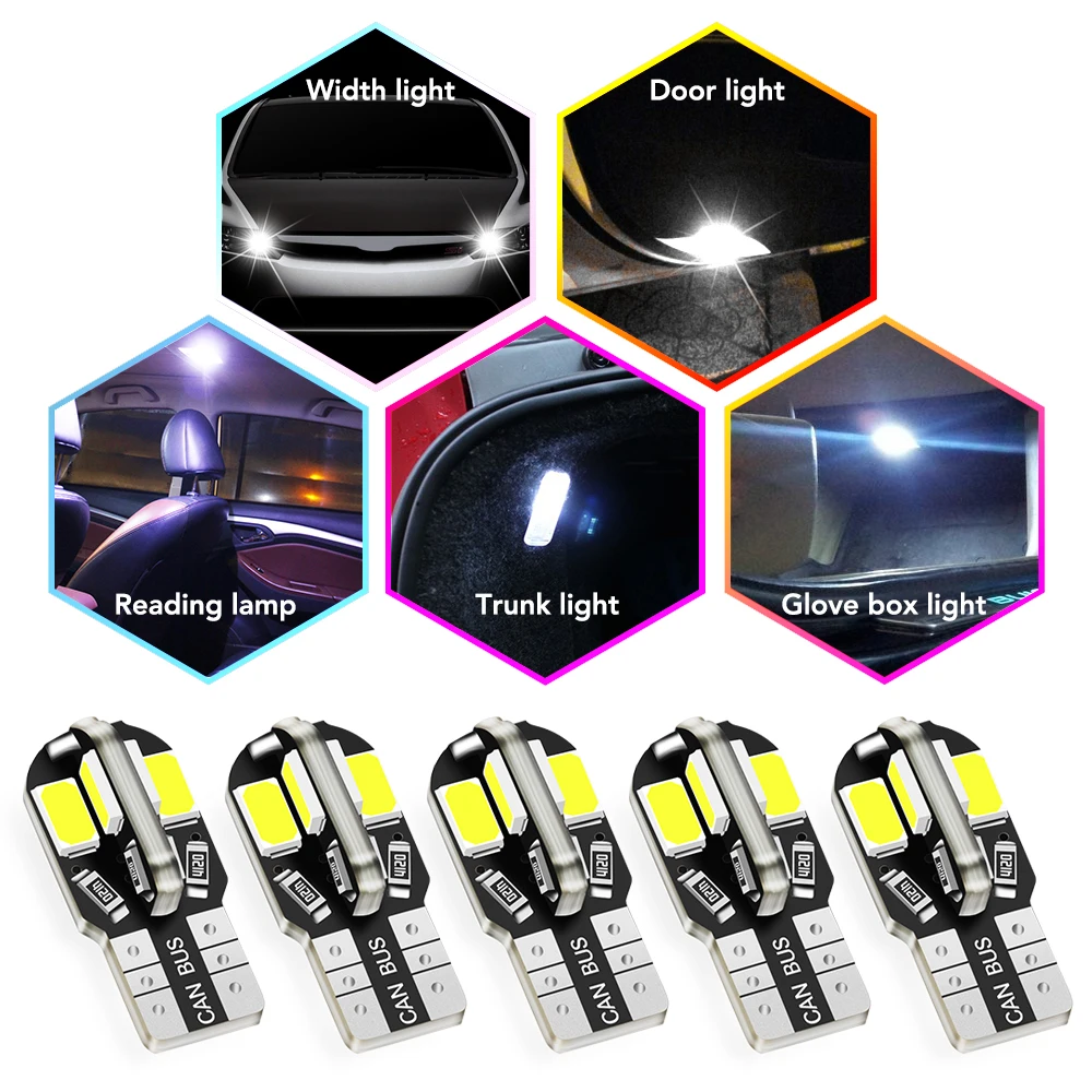 Светодиодсветодиодный лампа для салона автомобиля 5x T10 W5W ford focus 2 3 bmw e46 e39 e60 Volkswagen