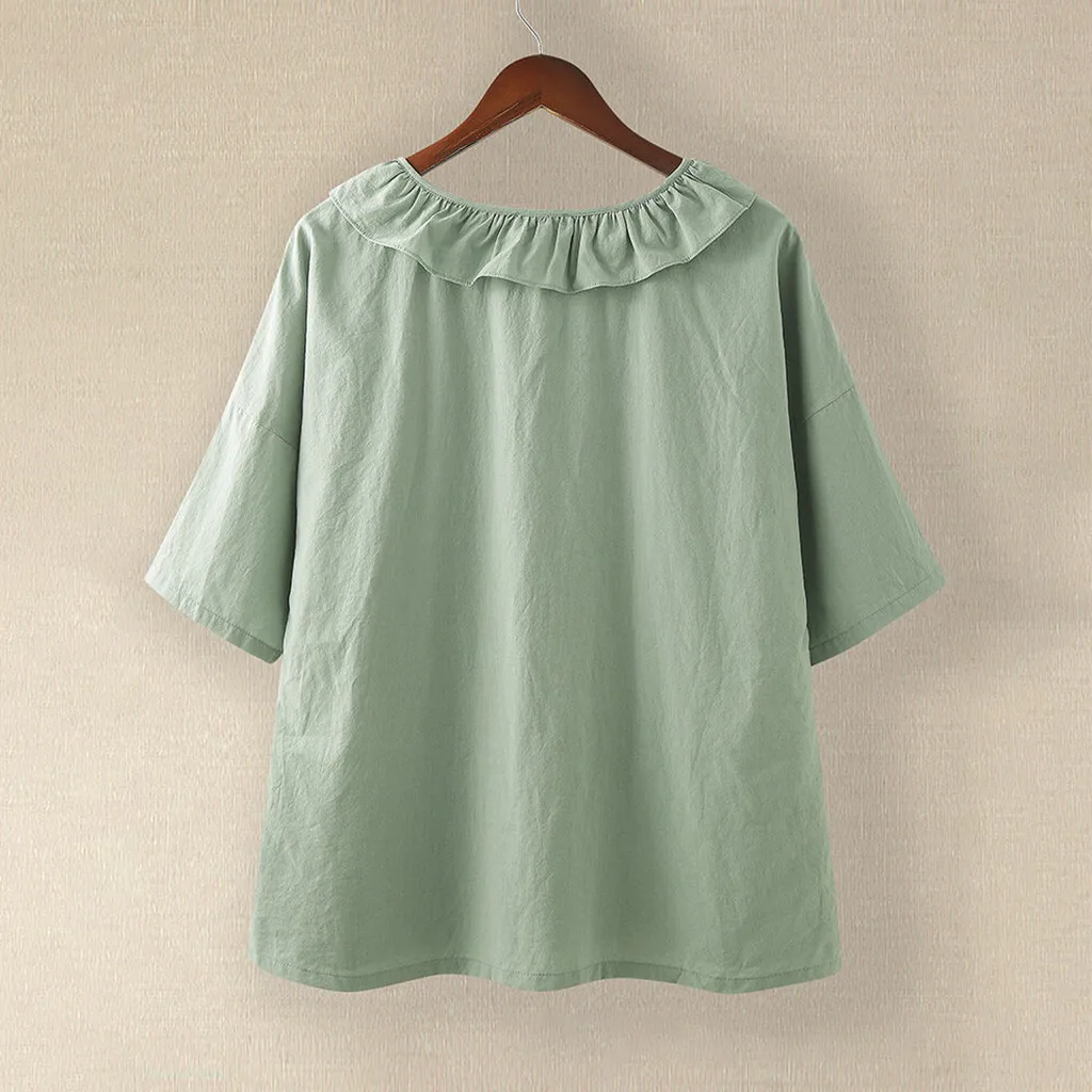 Однотонные женские блузки CHAMSGEND летние топы женская льняная рубашка с коротким