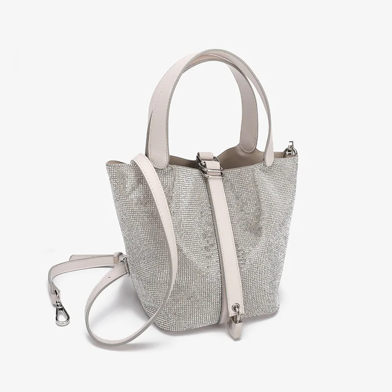 

New Full Rhinestone Leather Bucket Bag Fashion Rhinestone All-match Diamond-studded Ladies Shoulder Messenger Bag Sac Luxe