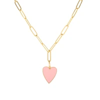 fashion pink peach love necklace enamel heart necklace for women stainless steel minimalist gold color long sweater necklace