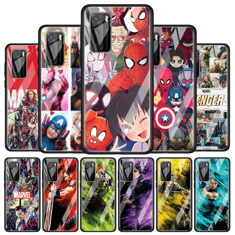 

Marvel Hero Spider-Man for Huawei P40 P30 Pro Plus P20 P10 Lite P Smart Z 2021 2020 2019 Luxury Tempered Glass Phone Case