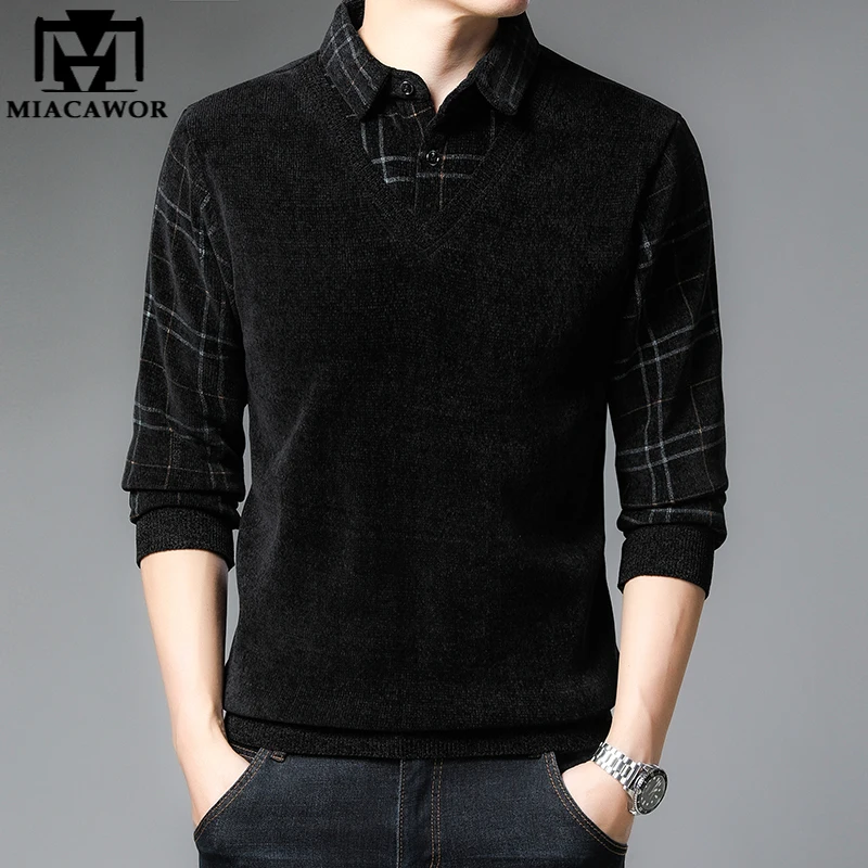 

Новинка, брендовый двухслойный зимний свитер, Мужской винтажный клетчатый вязаный пуловер, флисовые плотные теплые свитеры, повседневный м...