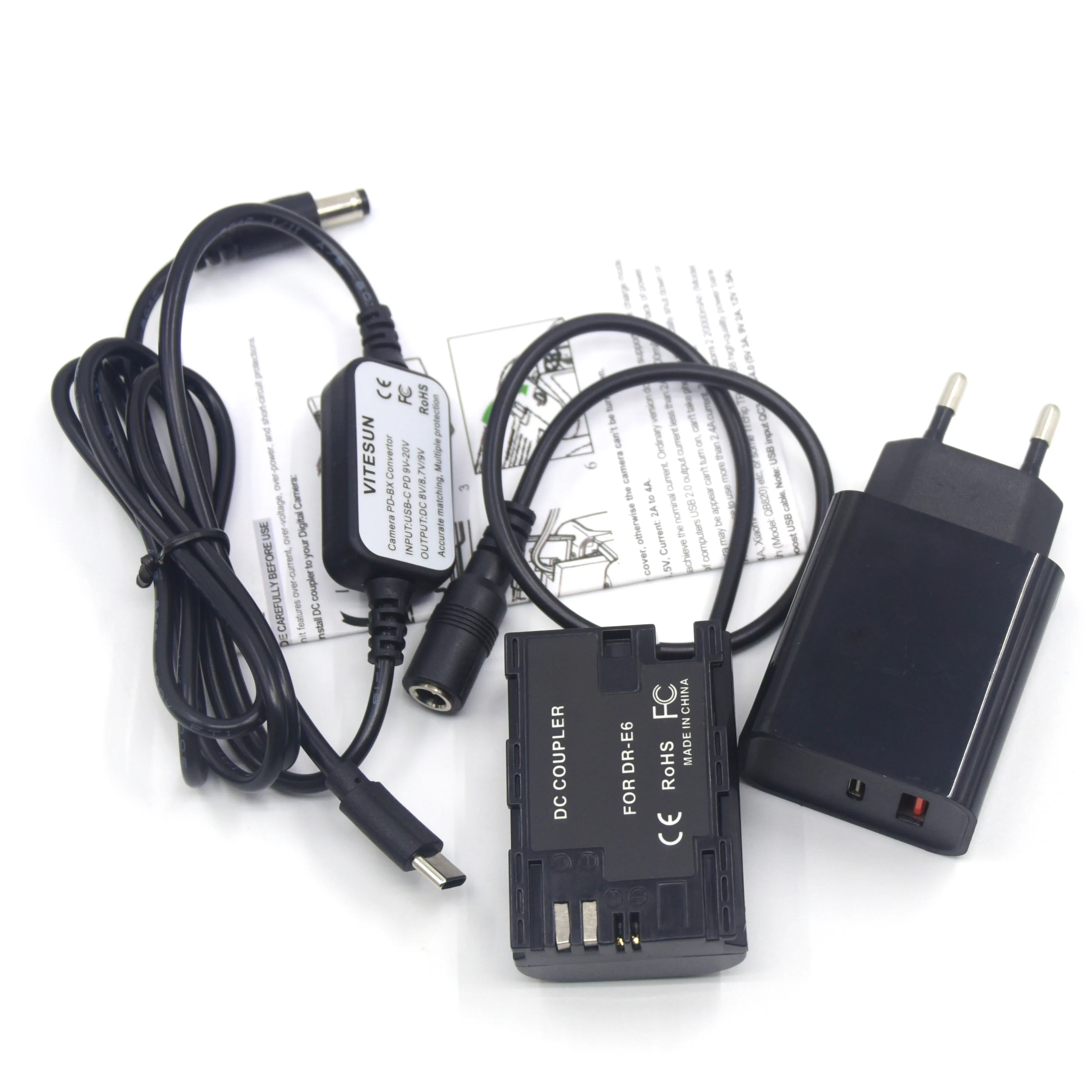 

Кабель USB Type-C + DR-E6 декодирование DC муфта LP-E6 пустышка батарея + PD зарядное устройство для Canon EOS 60D 70D 80D R5 R6 5D Mark IV III 5D4 5D3