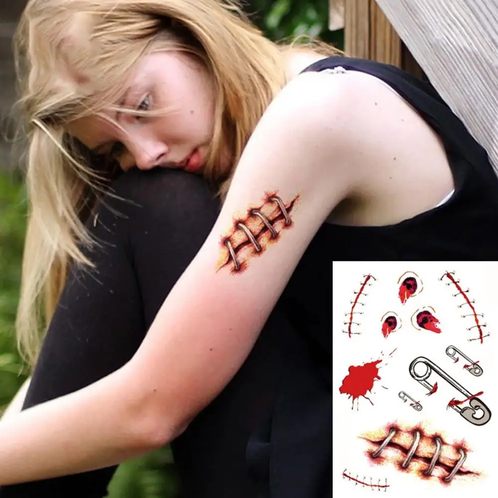 Временная тату наклейка ужас кот летучая мышь страшная рана Реалистичная с