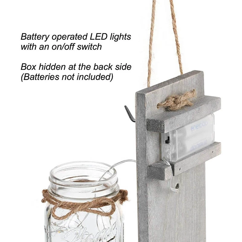 

2PCS Mason Jar Wall Decoration, Country Home Decoration, with 6-Hour Timer, Silk Hydrangea