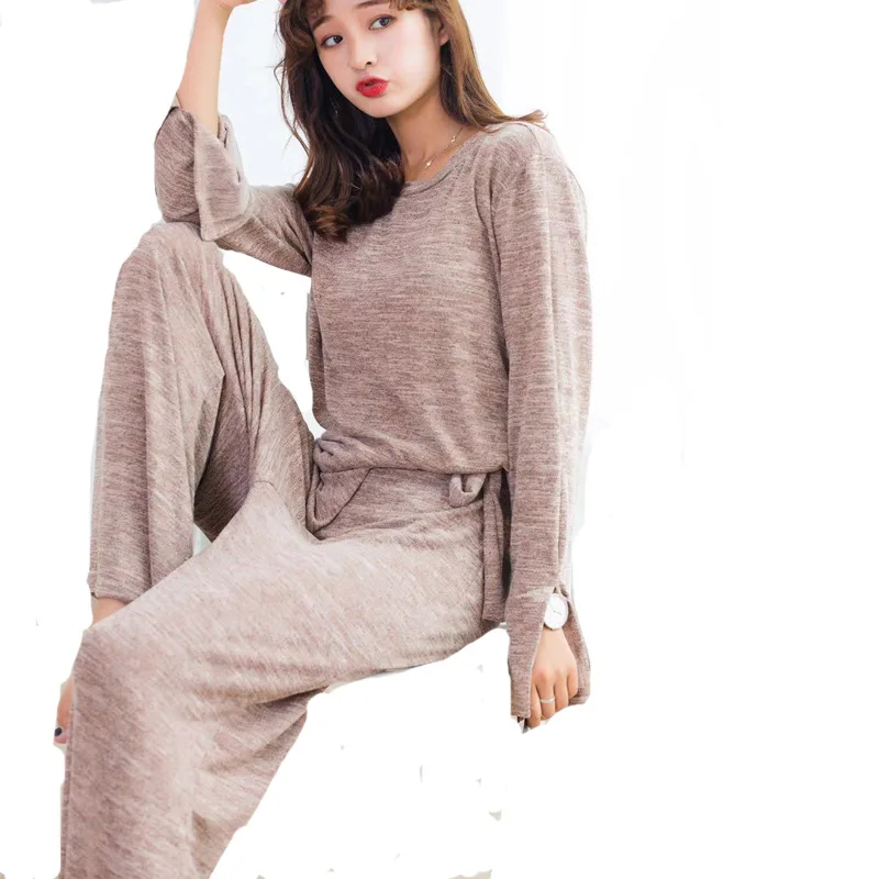 2019 новые осенние хлопковые Трикотажные Широкие леггинсы костюм женские пижамы