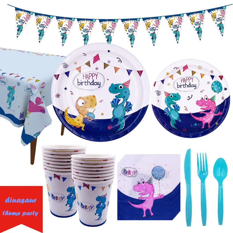 171 Pcs  Dinosaur Cartoon Animal Birthday Party Decorations Disposable Tableware Sets Decoration Birthday Theme Party Supplies