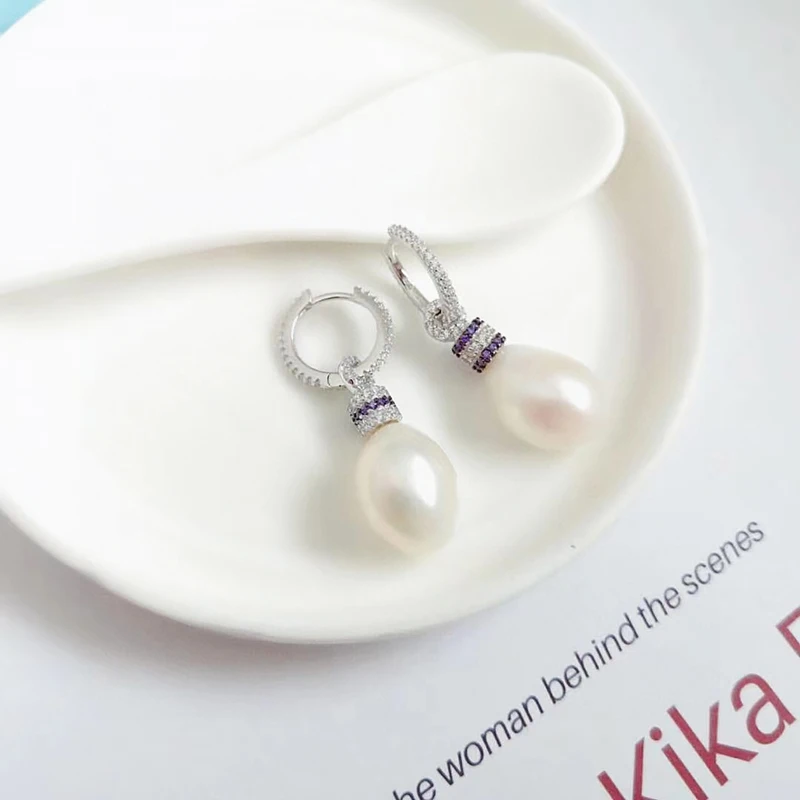 

Baroque style Pearl Earrings 925 Sterling Silver micro inlaid zircon fashion personality elegant temperament high end women