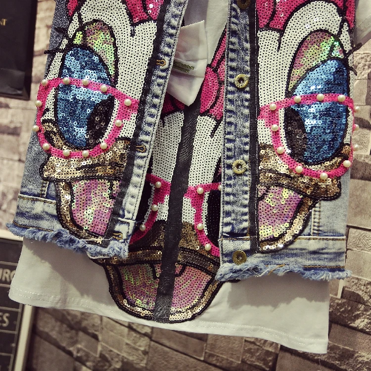 Женский жилет с вышивкой и блестками повседневный для студенток весна лето 2019|vest